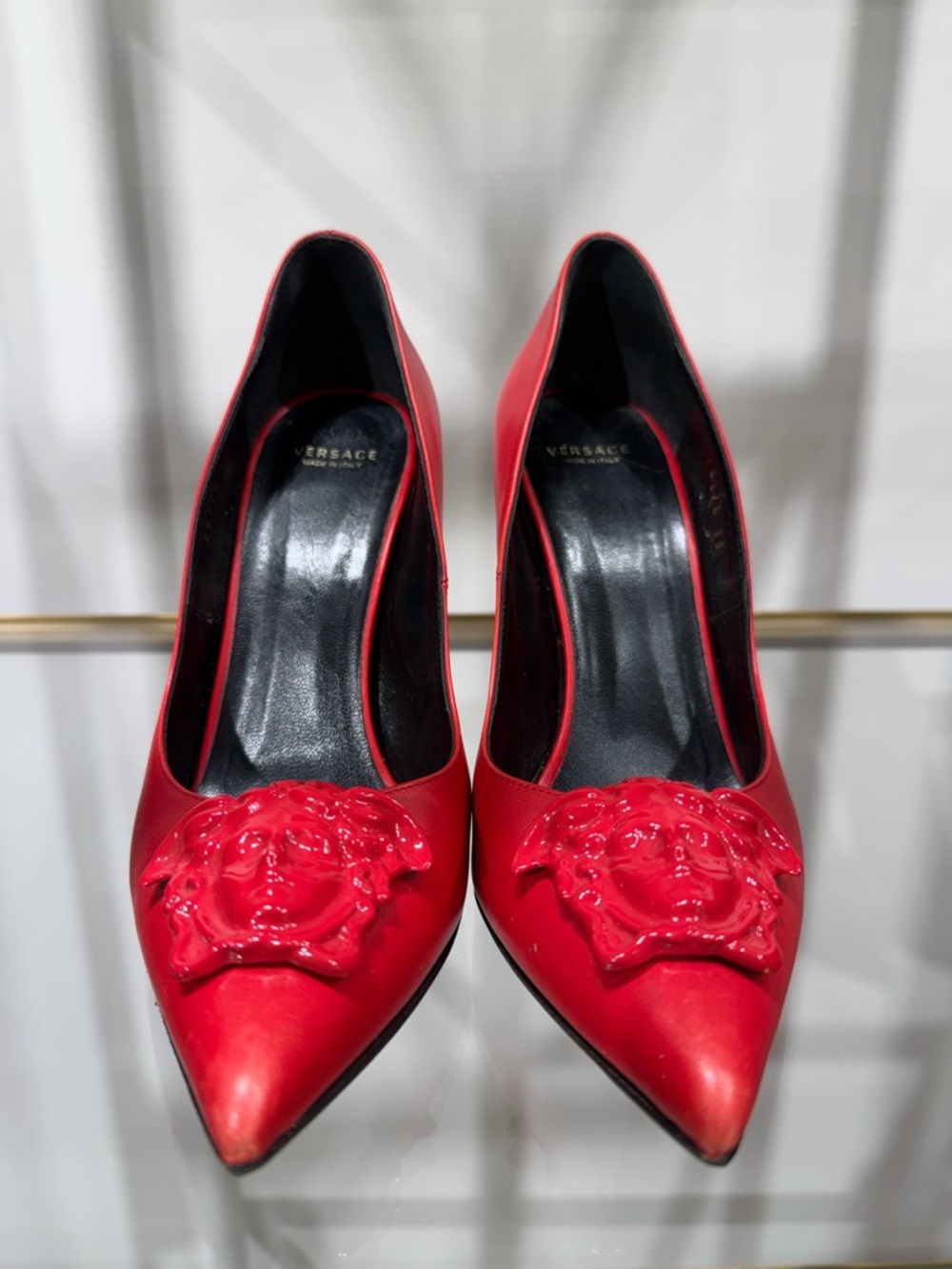 Versace Red Pointed Toe High Heels with Medusa - Picture 2 of 16